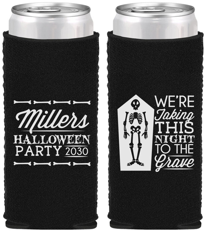 Custom Halloween Neoprene Slim Can Coolers - Skeleton | 250051