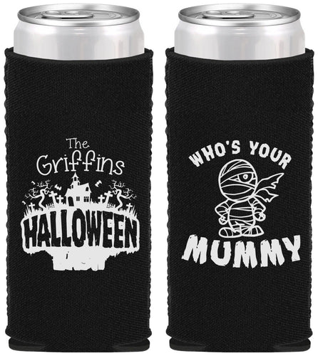 Custom Halloween Neoprene Slim Can Coolers - Whos Your Mummy | 250067
