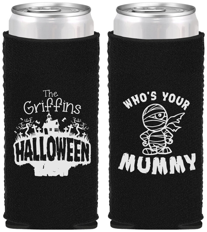Custom Halloween Neoprene Slim Can Coolers - Whos Your Mummy | 250067