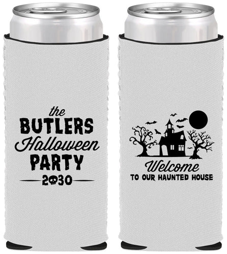 Custom Halloween Neoprene Slim Can Coolers - Haunted House | 250073