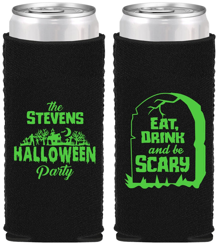 Custom Halloween Neoprene Slim Can Coolers - Eat Drink Be Scary | 250074