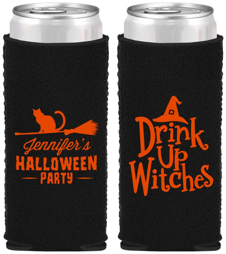 Custom Halloween Neoprene Slim Can Coolers - Drink Up Witches | 250096