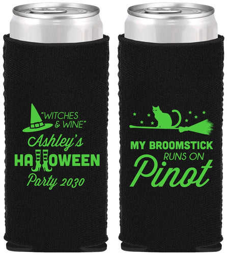 Custom Halloween Neoprene Slim Can Coolers - Witch Broomstick | 250098