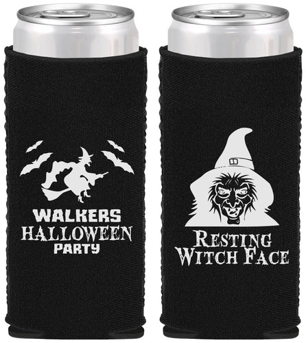 Custom Halloween Neoprene Slim Can Coolers - Resting Witch Face | 250099