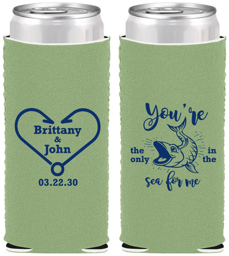 Custom Wedding Neoprene Slim Can Coolers - Fish In The Sea For Me | 254