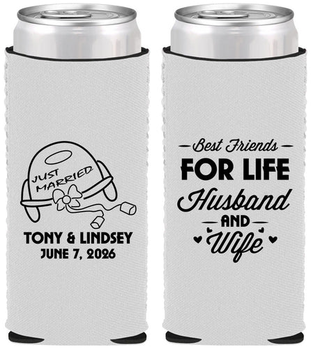 Custom Wedding Neoprene Slim Can Coolers - Best Friends For Life | 256