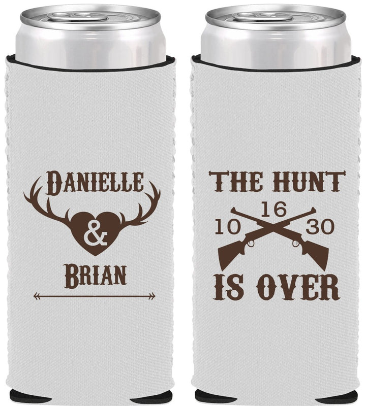Custom Wedding Neoprene Slim Can Coolers - The Hunt Is Ove | 258
