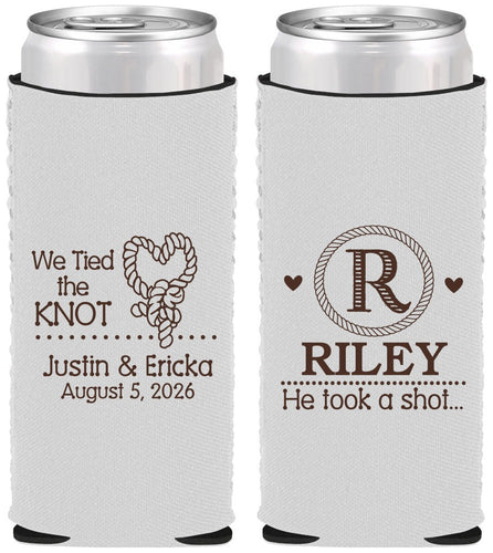 Custom Wedding Neoprene Slim Can Coolers - We Tied The Knot | 260