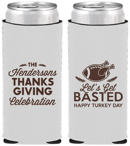 Custom Thanksgiving Neoprene Slim Can Coolers - Lets Get Basted | 260003