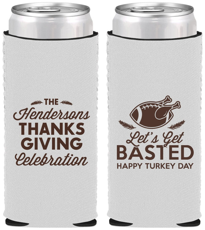 Custom Thanksgiving Neoprene Slim Can Coolers - Lets Get Basted | 260003