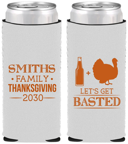 Custom Thanksgiving Neoprene Slim Can Coolers - Lets Get Basted | 260008