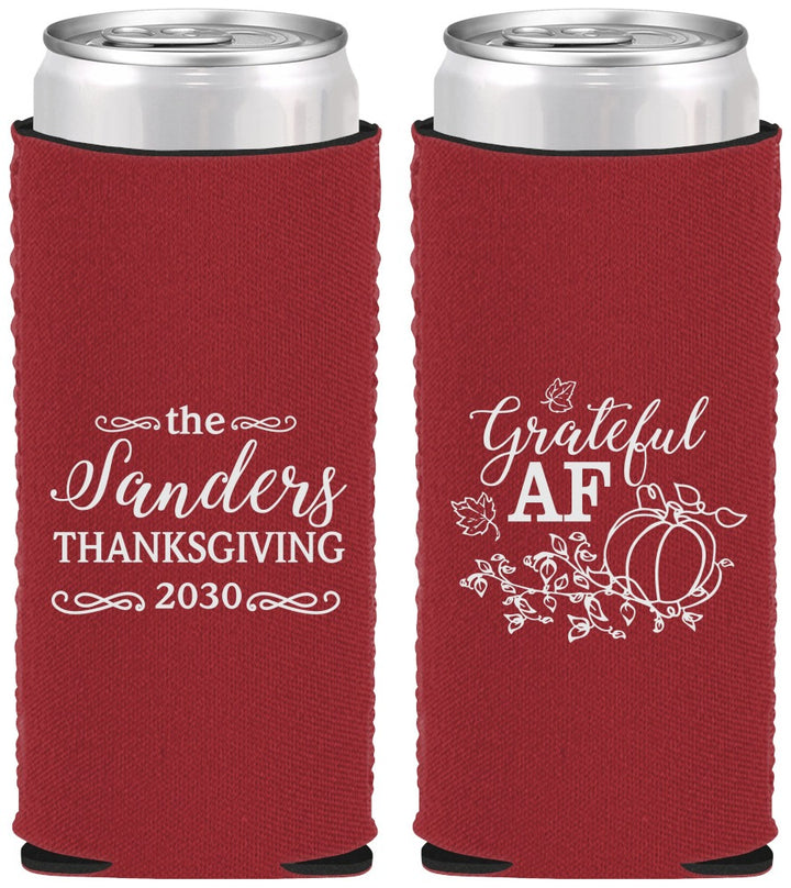 Custom Thanksgiving Neoprene Slim Can Coolers - Grateful Af | 260017