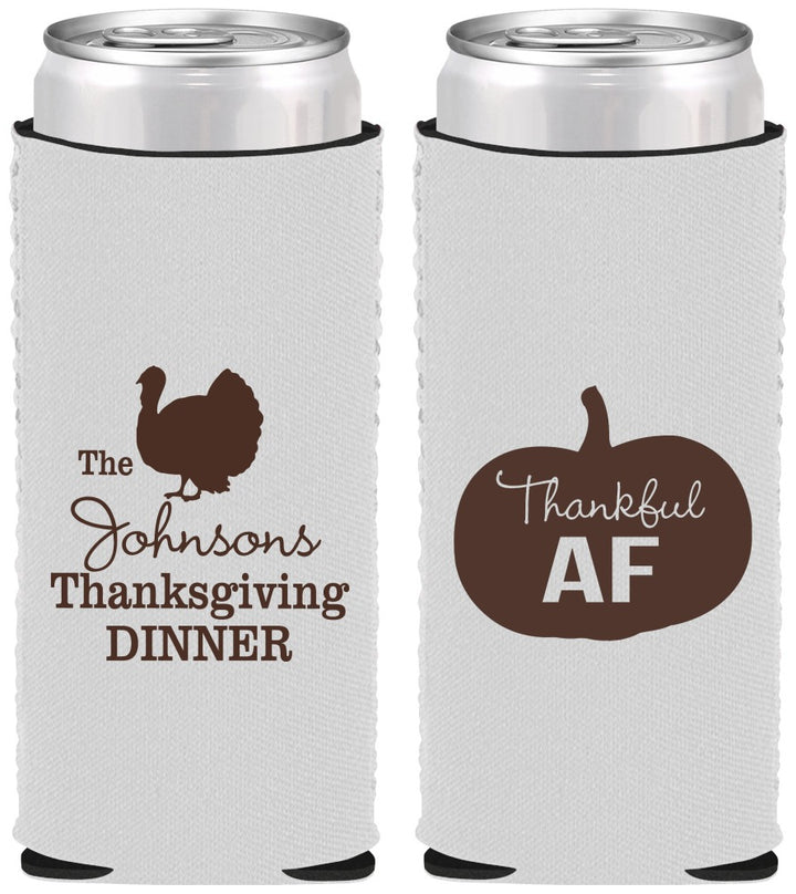 Custom Thanksgiving Neoprene Slim Can Coolers - Thankful Af | 260026