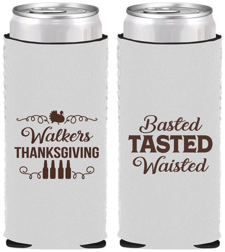 Custom Thanksgiving Neoprene Slim Can Coolers - Basted Tasted Waisted | 260027