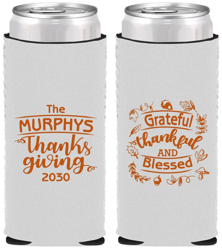 Custom Thanksgiving Neoprene Slim Can Coolers - Grateful Blessed | 260028