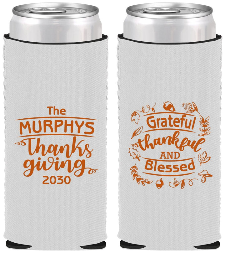 Custom Thanksgiving Neoprene Slim Can Coolers - Grateful Blessed | 260028