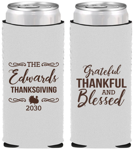 Custom Thanksgiving Neoprene Slim Can Coolers - Grateful Blessed | 260030