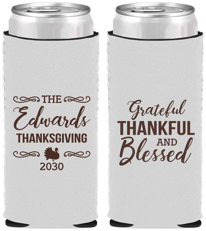 Custom Thanksgiving Neoprene Slim Can Coolers - Grateful Blessed | 260030
