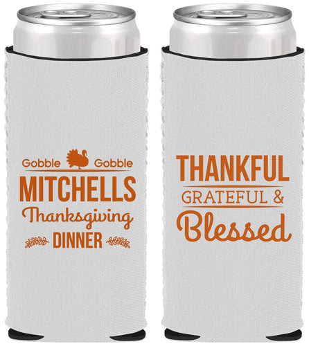 Custom Thanksgiving Neoprene Slim Can Coolers - Thankful Blessed | 260032