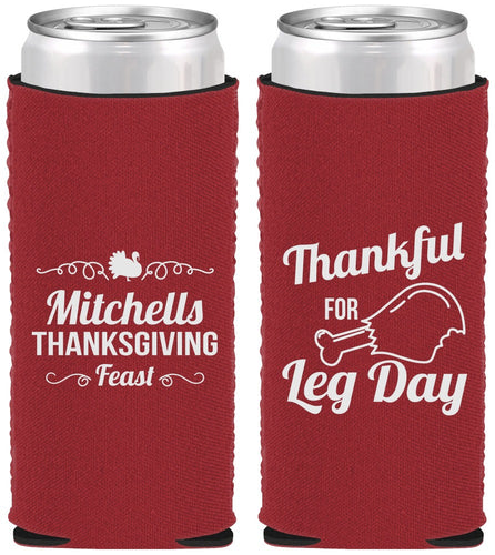 Custom Thanksgiving Neoprene Slim Can Coolers - Leg Day | 260033