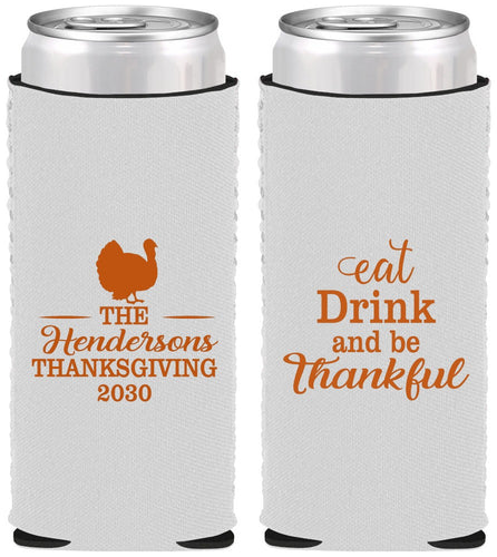 Custom Thanksgiving Neoprene Slim Can Coolers - Eat Drink Thankful | 260036