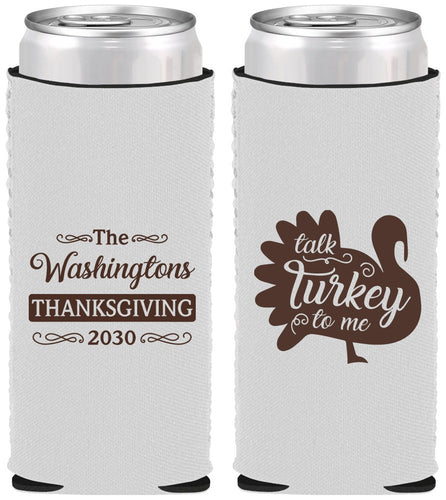 Custom Thanksgiving Neoprene Slim Can Coolers - Talk Turkey To Me | 260046