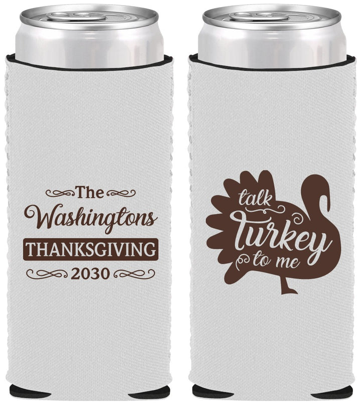 Custom Thanksgiving Neoprene Slim Can Coolers - Talk Turkey To Me | 260046
