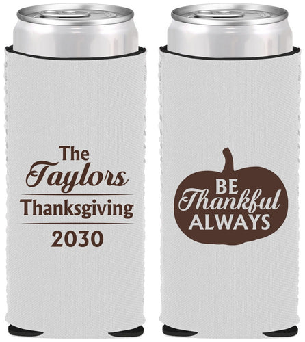 Custom Thanksgiving Neoprene Slim Can Coolers - Pumpkin Thankful | 260047
