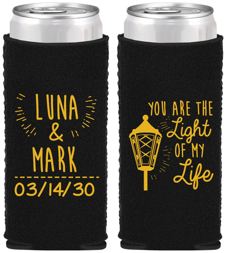 Custom Wedding Neoprene Slim Can Coolers - You Are The Light Of My Life | 261