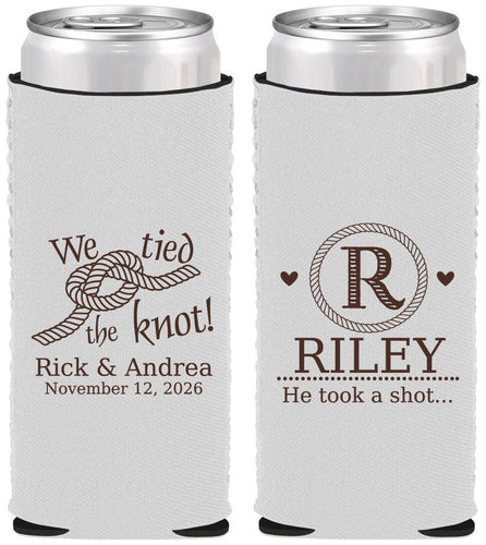 Custom Wedding Neoprene Slim Can Coolers - We Tied The Knot | 263