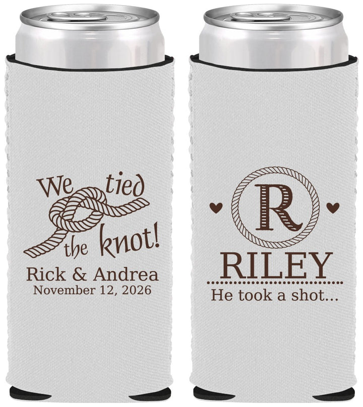 Custom Wedding Neoprene Slim Can Coolers - We Tied The Knot | 263