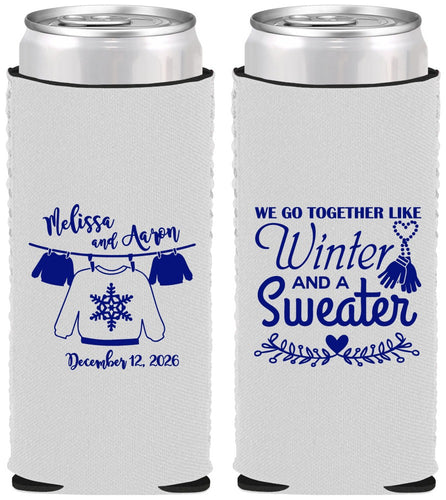 Custom Wedding Neoprene Slim Can Coolers - Christmas Sweater | 265