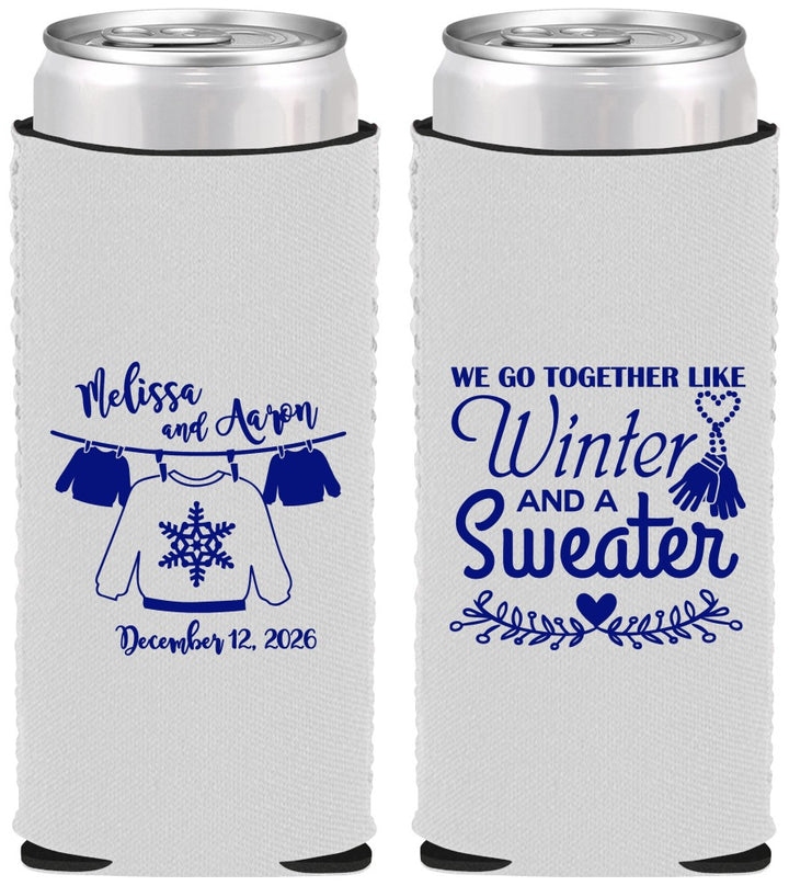 Custom Wedding Neoprene Slim Can Coolers - Christmas Sweater | 265