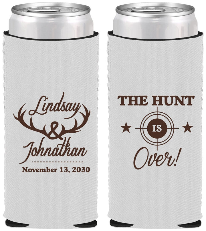 Custom Wedding Neoprene Slim Can Coolers - The Hunt Is Over | 266
