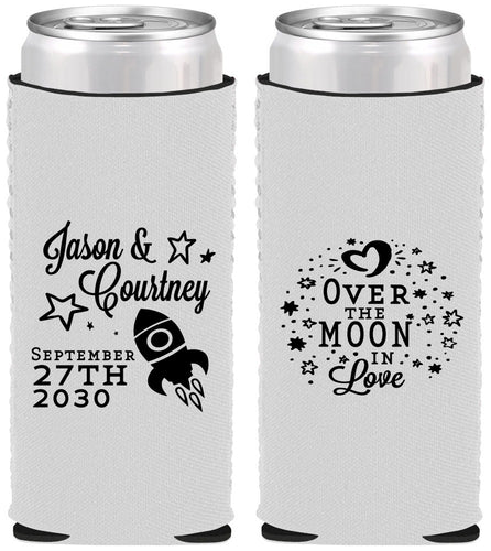 Custom Wedding Neoprene Slim Can Coolers - Over The Moon In Love | 267