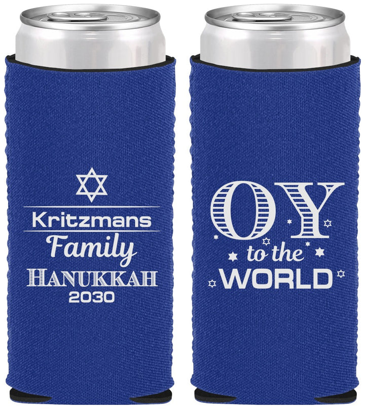 Custom Hanukkah Neoprene Slim Can Coolers - Oy To The World | 270000