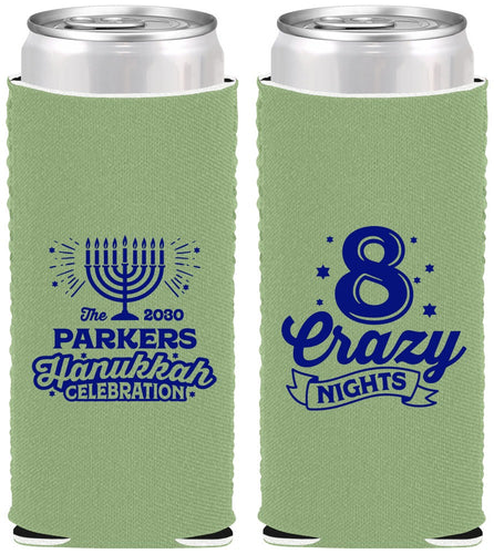 Custom Hanukkah Neoprene Slim Can Coolers - Eight Crazy Nights | 270010