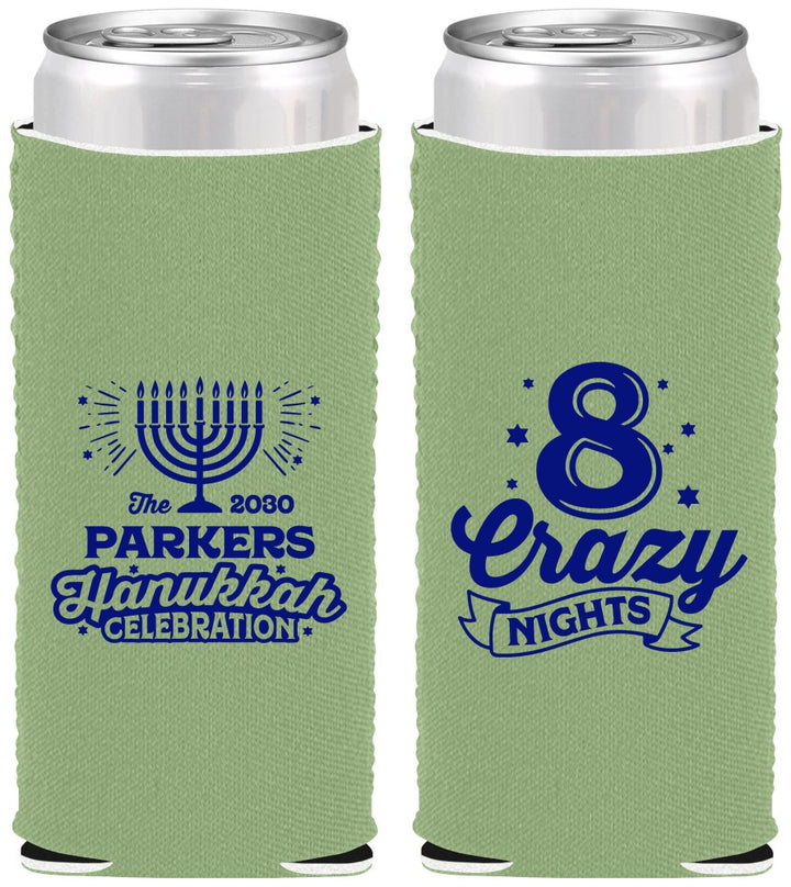 Custom Hanukkah Neoprene Slim Can Coolers - Eight Crazy Nights | 270010