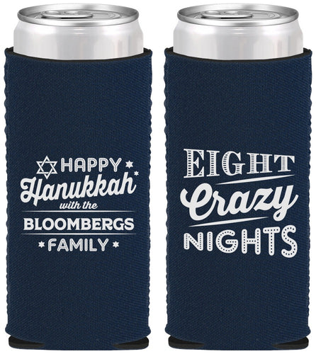 Custom Hanukkah Neoprene Slim Can Coolers - Eight Crazy Nights | 270011