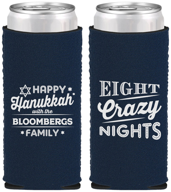Custom Hanukkah Neoprene Slim Can Coolers - Eight Crazy Nights | 270011