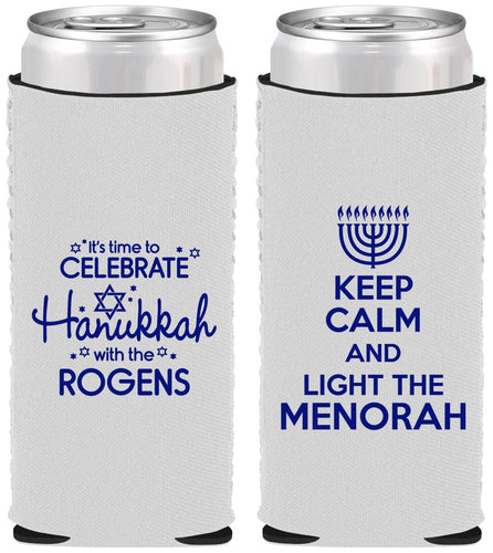 Custom Hanukkah Neoprene Slim Can Coolers - Menorah | 270013