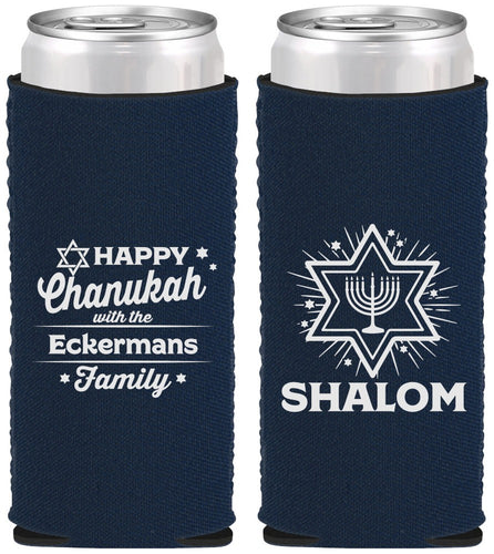 Custom Hanukkah Neoprene Slim Can Coolers - Shalom | 270015