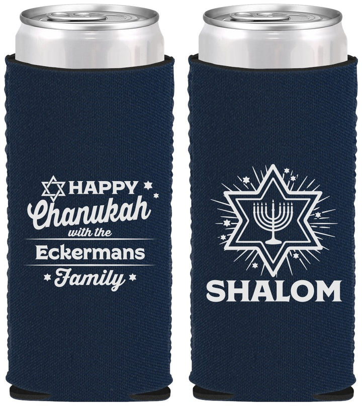 Custom Hanukkah Neoprene Slim Can Coolers - Shalom | 270015