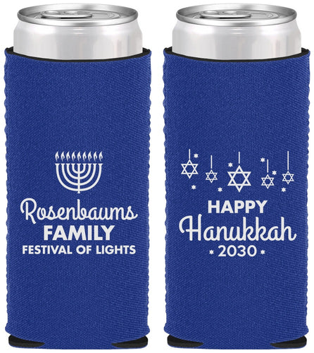 Custom Hanukkah Neoprene Slim Can Coolers - Menorah | 270016