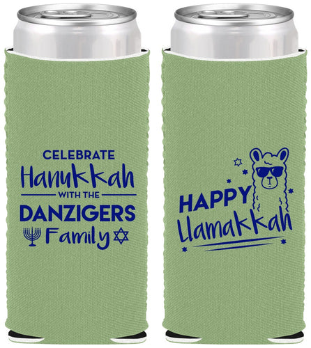 Custom Hanukkah Neoprene Slim Can Coolers - Llamakkah | 270018