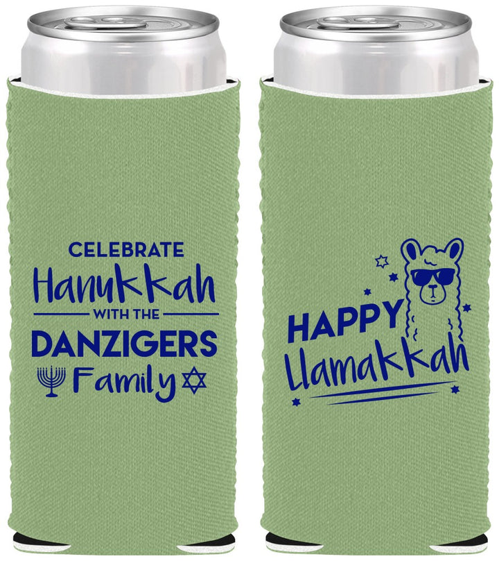 Custom Hanukkah Neoprene Slim Can Coolers - Llamakkah | 270018