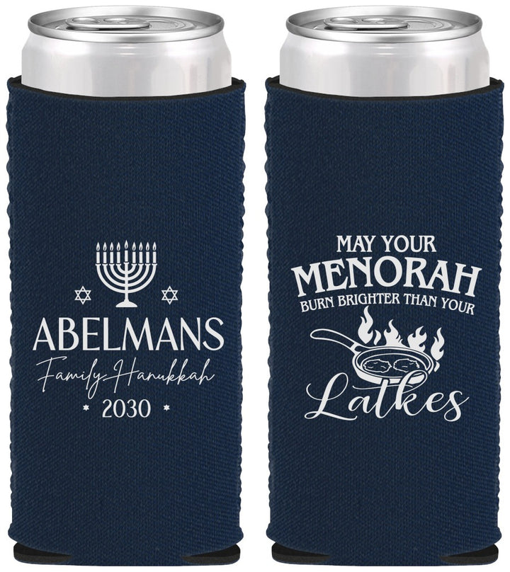 Custom Hanukkah Neoprene Slim Can Coolers - Menorah Latkes | 270019