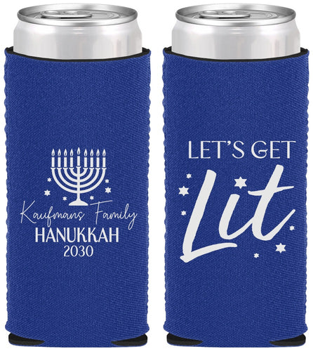 Custom Hanukkah Neoprene Slim Can Coolers - Lets Get Lit | 270020