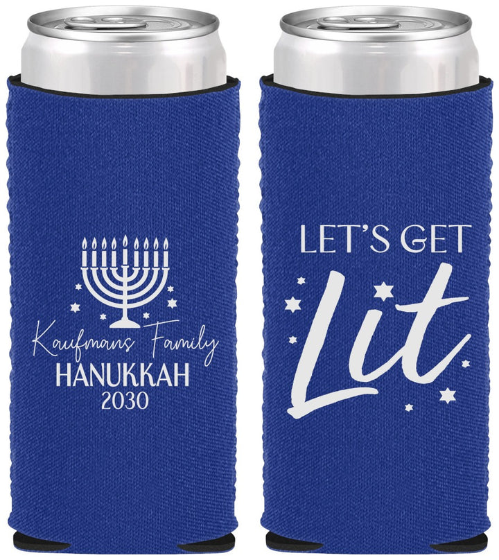 Custom Hanukkah Neoprene Slim Can Coolers - Lets Get Lit | 270020