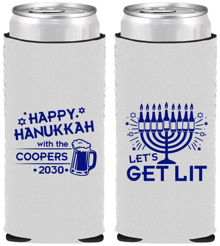 Custom Hanukkah Neoprene Slim Can Coolers - Lets Get Lit | 270021